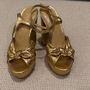 Michael Kors Metallic Gold Knotted Platform Sandals
